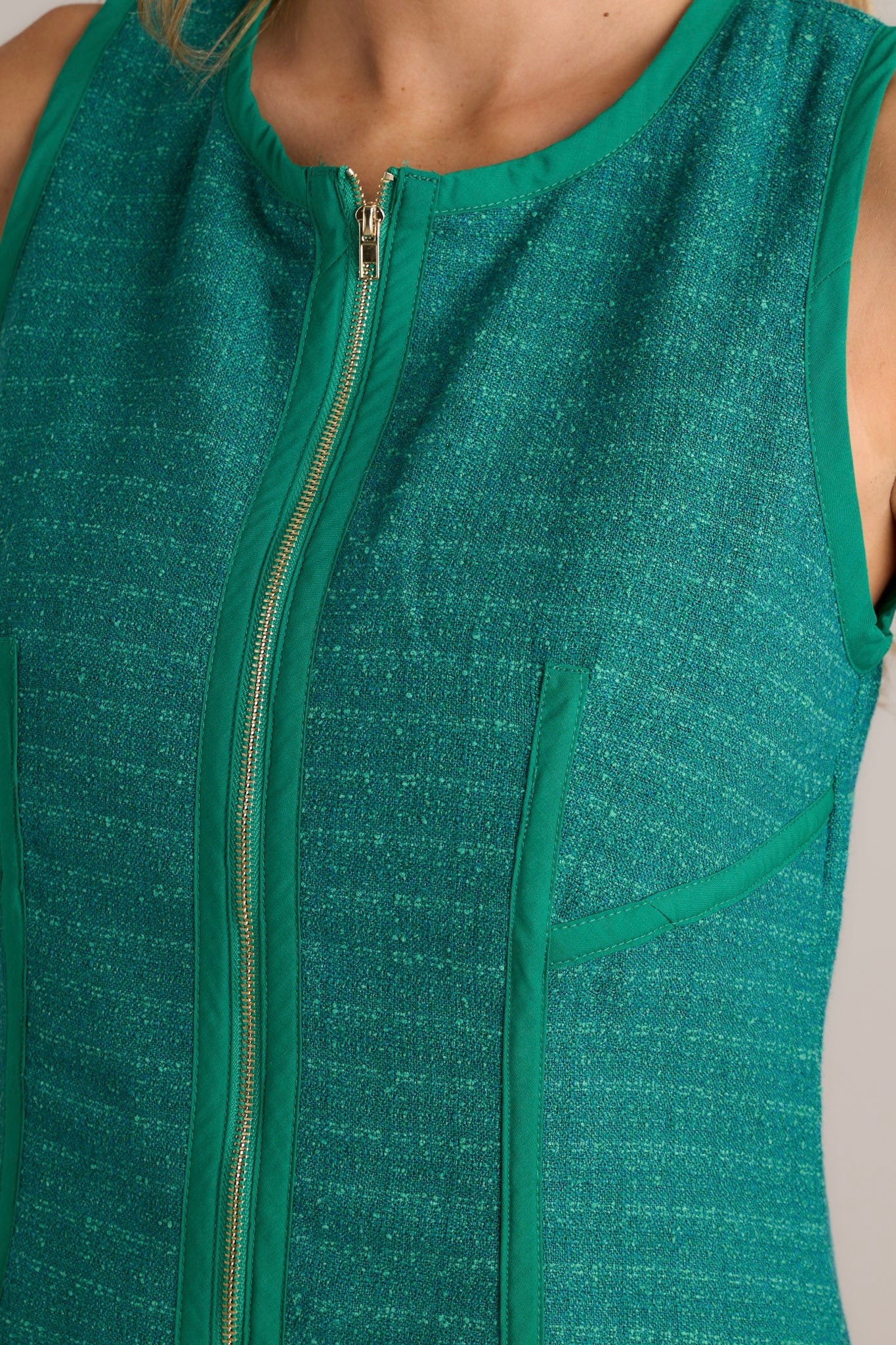 Posh Perfection Green Tweed Zip Front Mini Dress