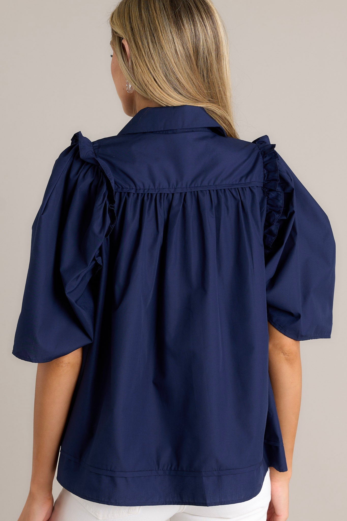 True Radiance 100% Cotton Navy Button Front Top