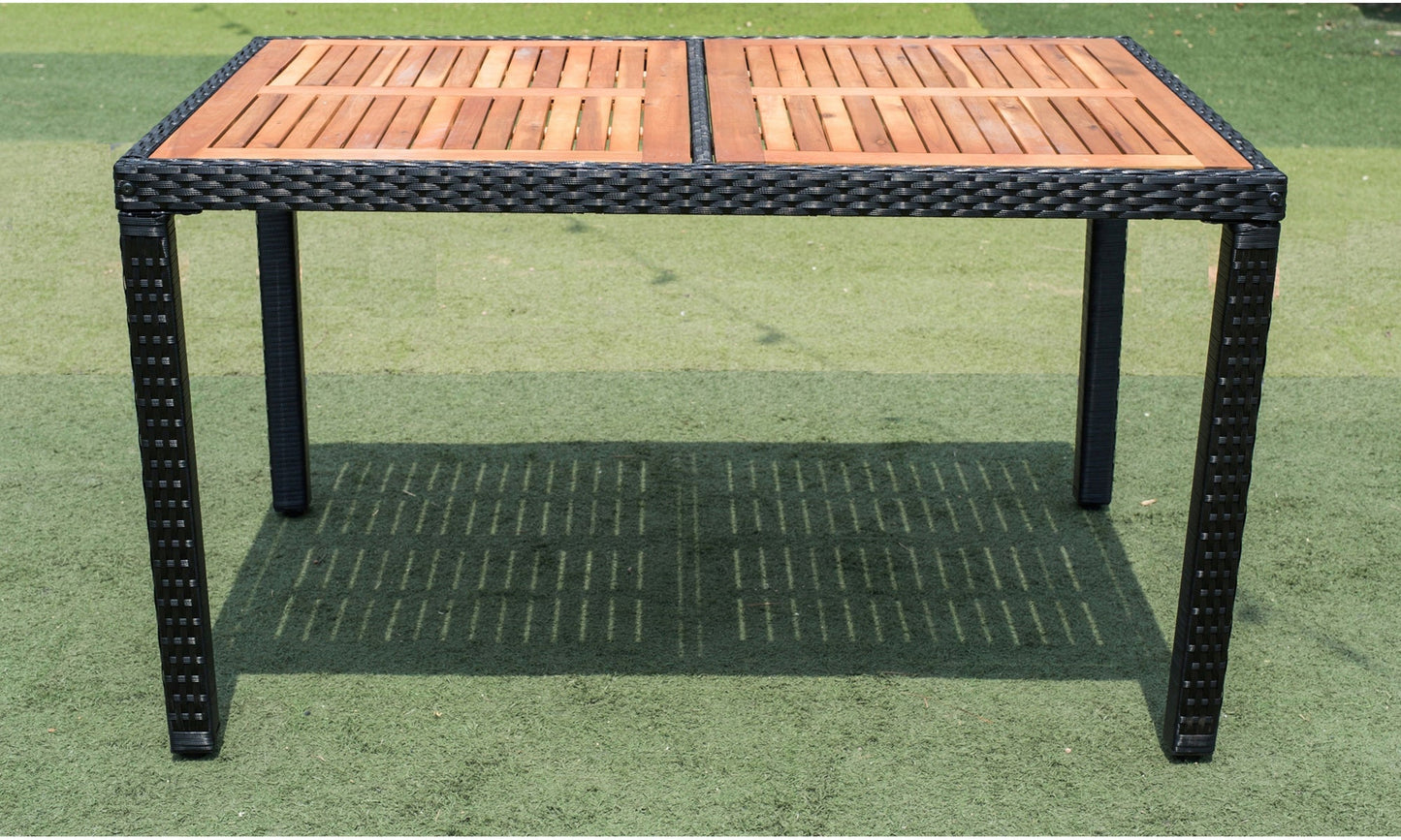 7 Piece Patio Wicker Dining Set with Acacia Wood Top