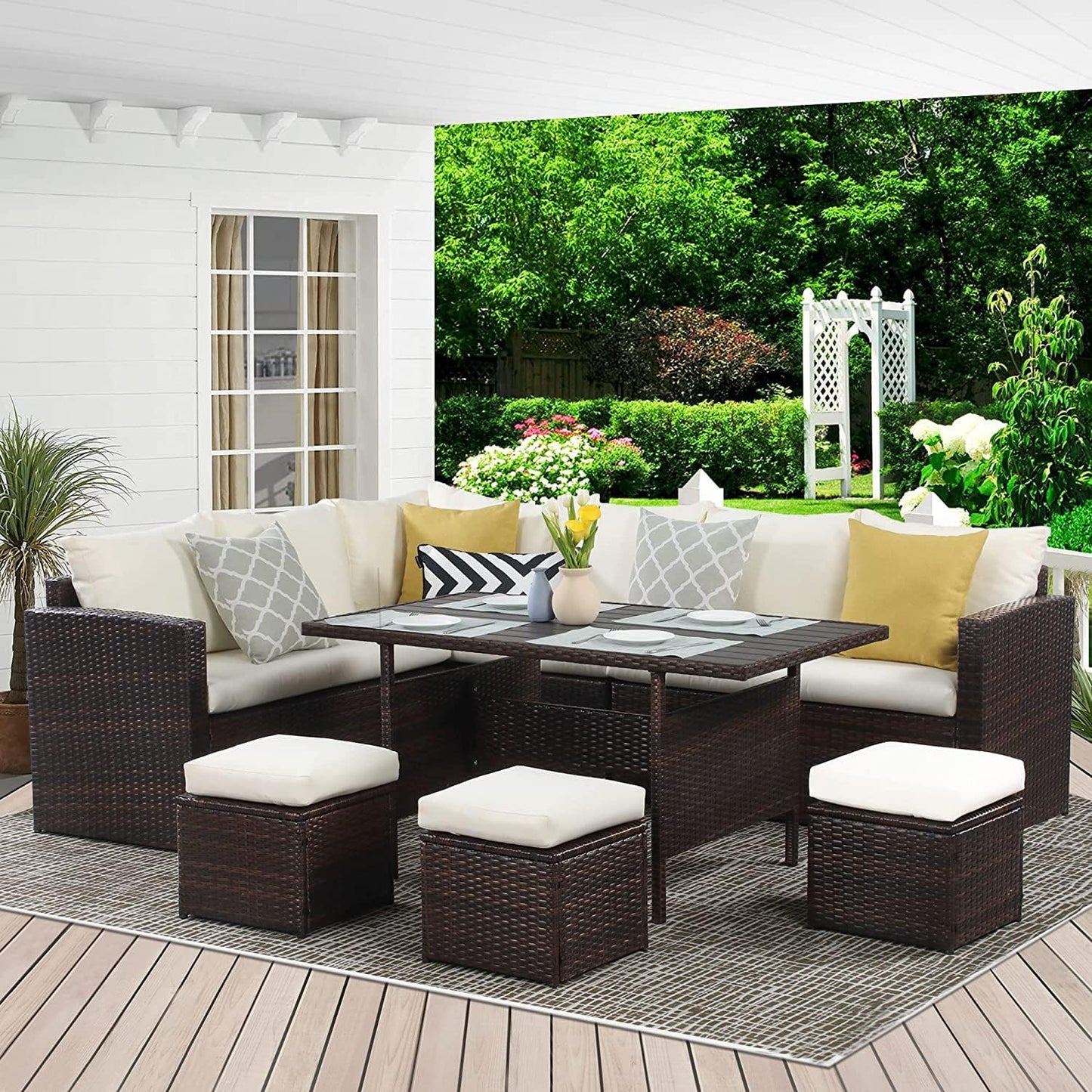7-Pieces Outdoor Dining Sectional Sofa Set