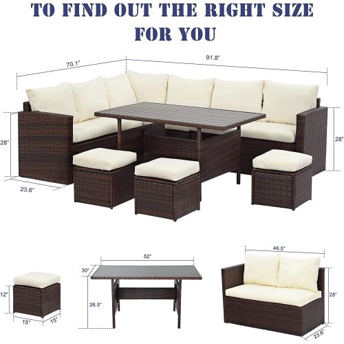 7-Pieces Outdoor Dining Sectional Sofa Set