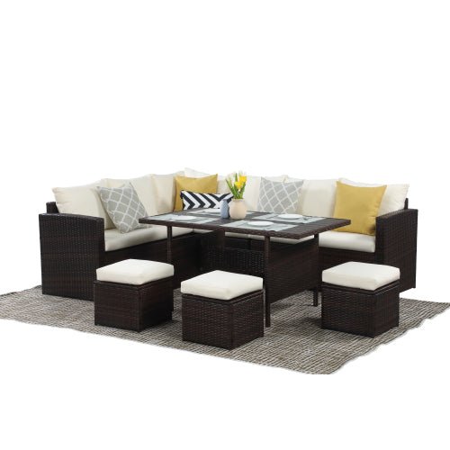7-Pieces Outdoor Dining Sectional Sofa Set