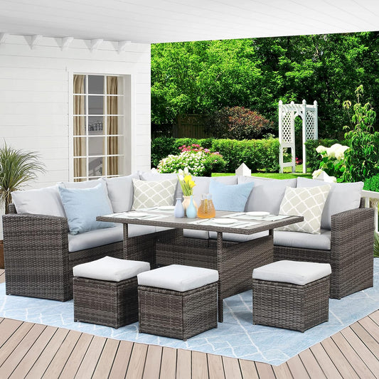 7-Pieces Outdoor Dining Sectional Sofa Set