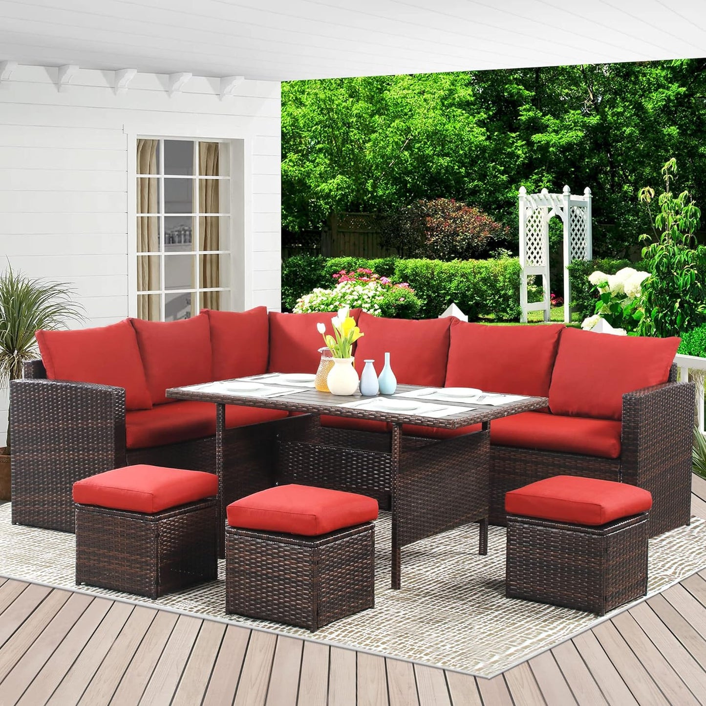 7-Pieces Outdoor Dining Sectional Sofa Set