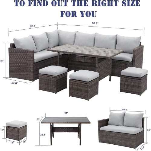 7-Pieces Outdoor Dining Sectional Sofa Set