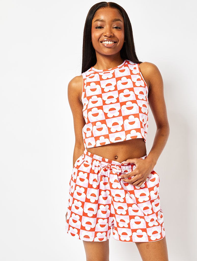 70's Flower Checker Jersey Vest