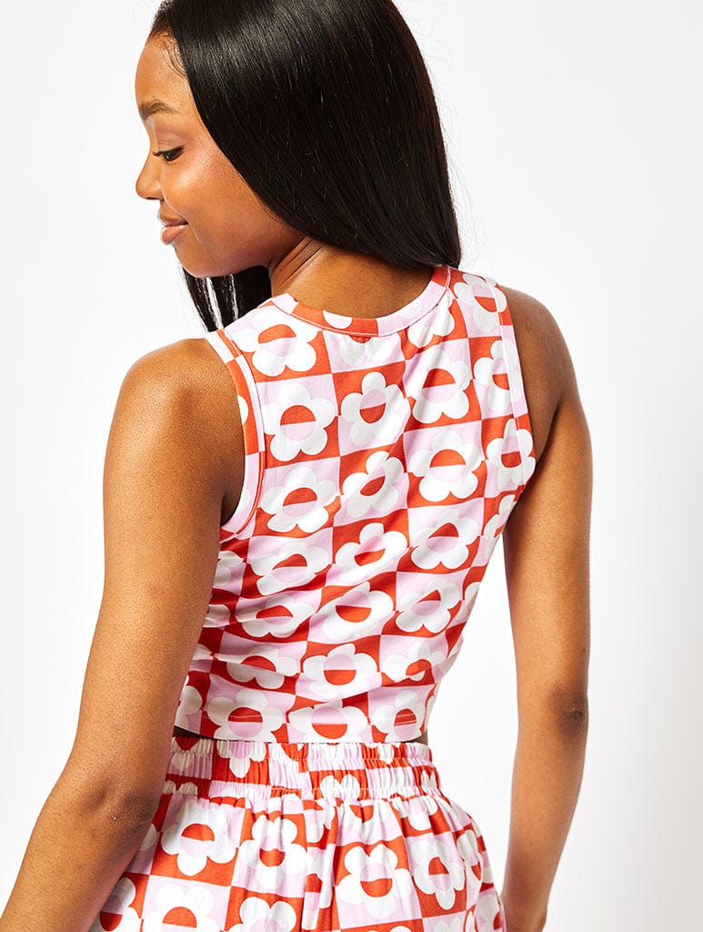 70's Flower Checker Jersey Vest