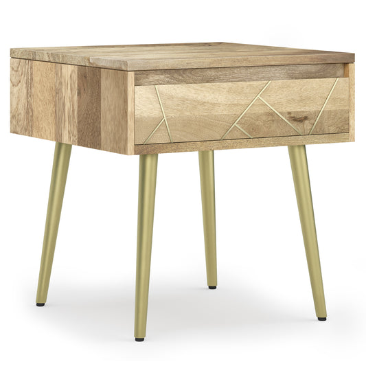Graceful Side Table with Drawer and Metal Legs