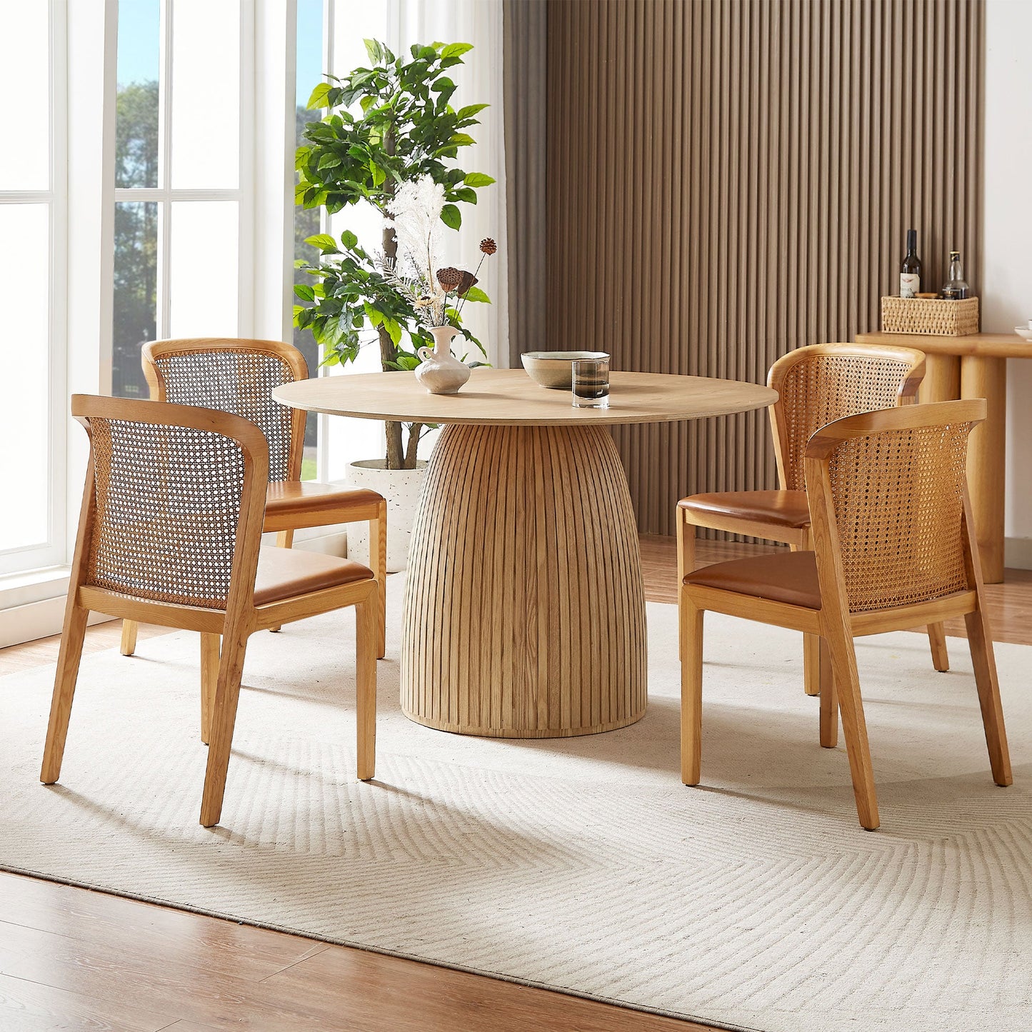 Circular Dining Table with Wood Base