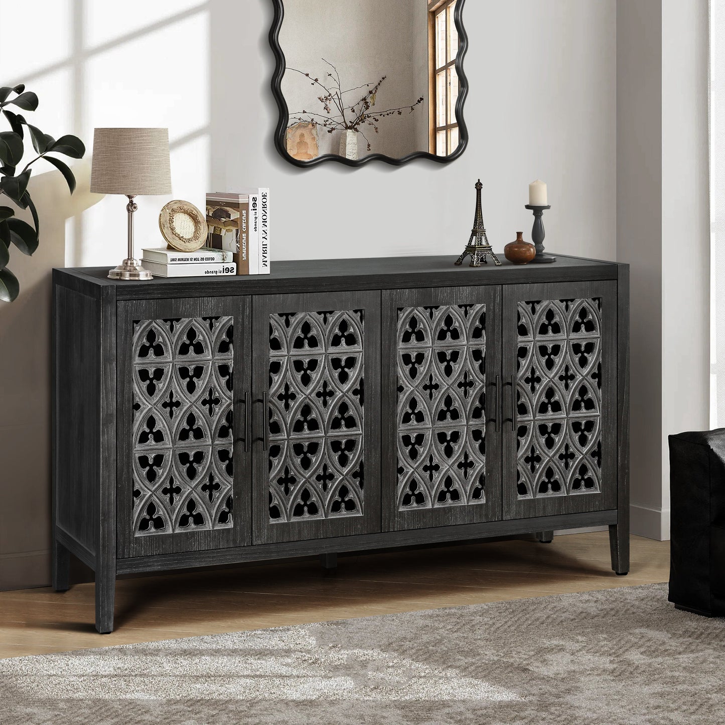 Colossus Wood Cabinet with Floral Pattern and 4 Doors