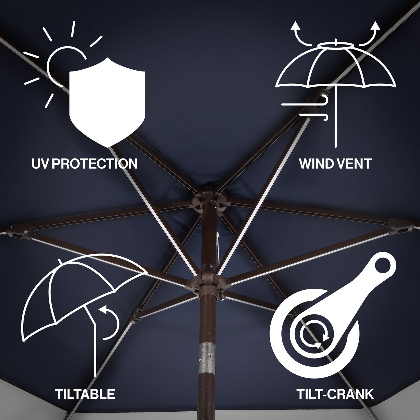 Spencer Classic Coastal 2-Tone Solar LED Market Patio Umbrella with 12 LED Strip Lights