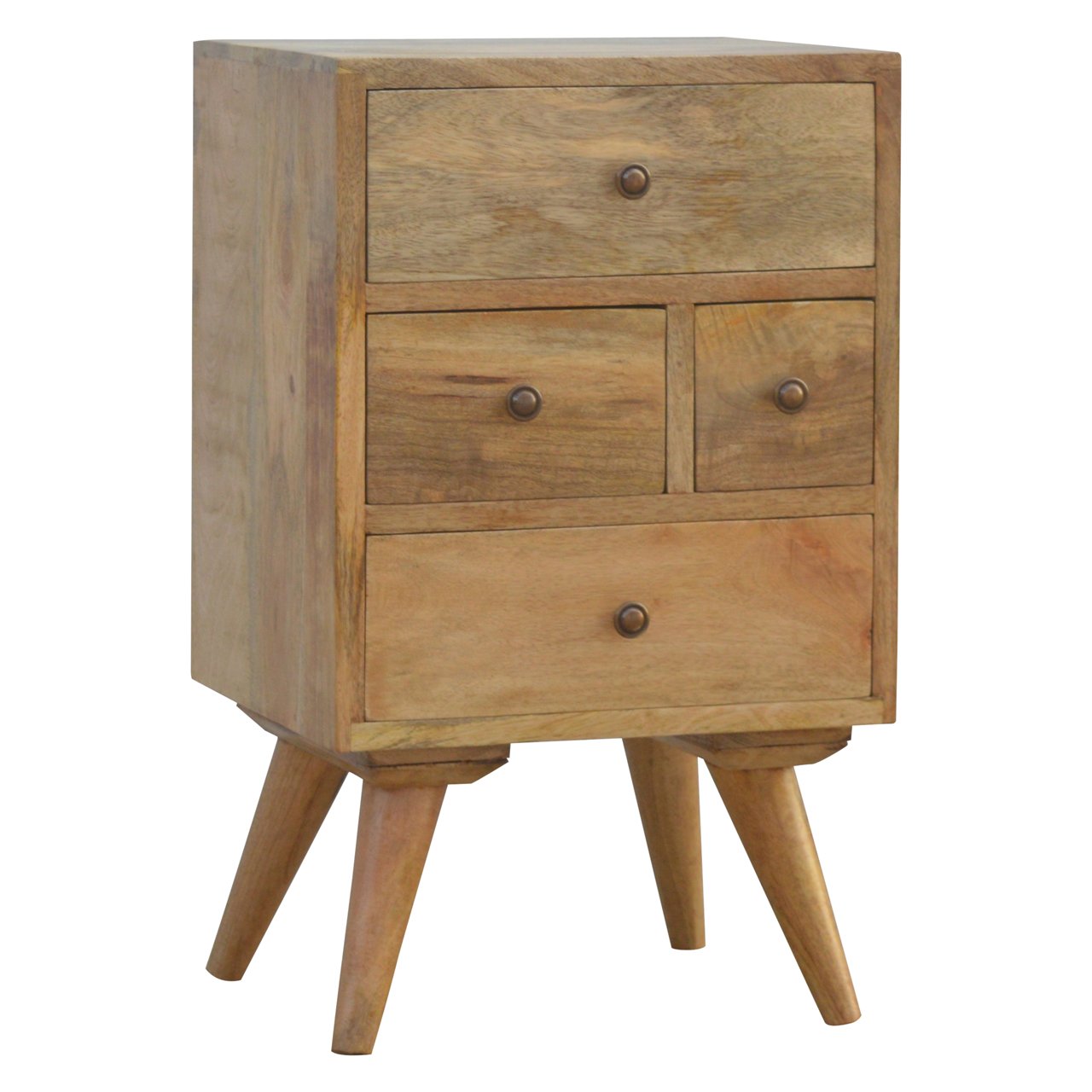 4-Drawer Bedside with Tapered Legs and Shiny Knobs