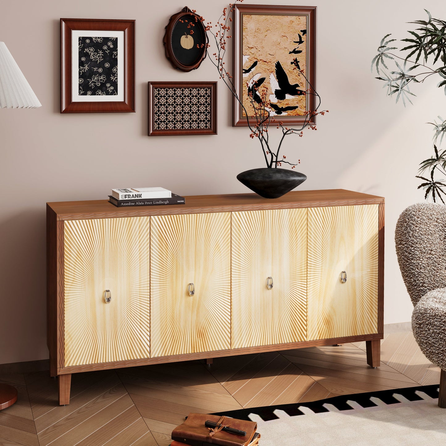 Storage Cabinet with 4 Doors and Adjustable Shelves