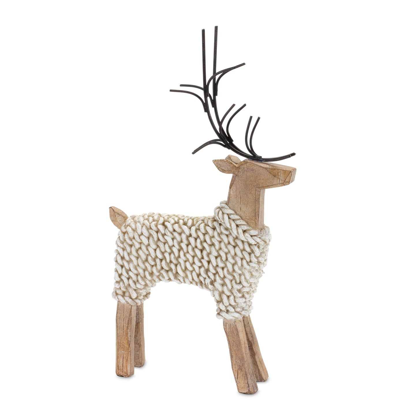 Holiday Deer Figurine with Woven Sweater, Set of 2