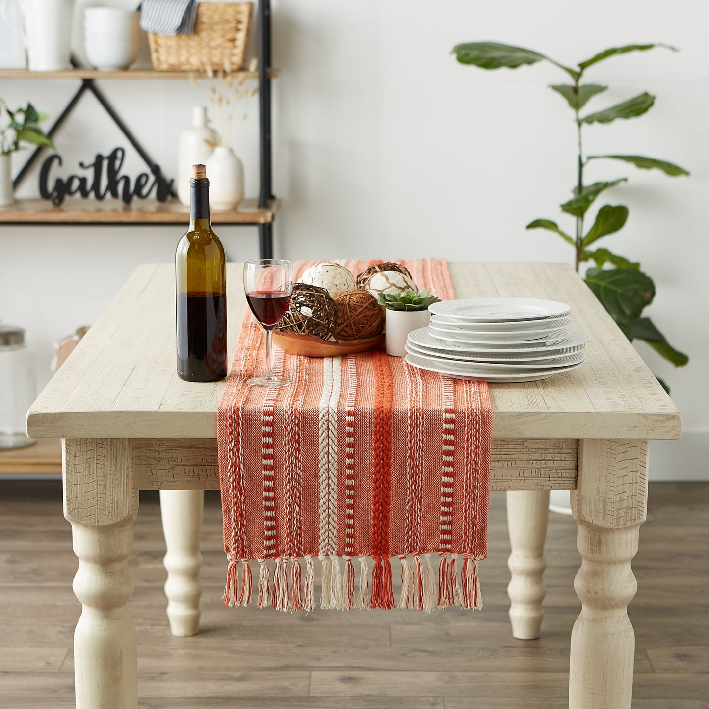 Vintage Red Braided Stripe Table Runner 15X108