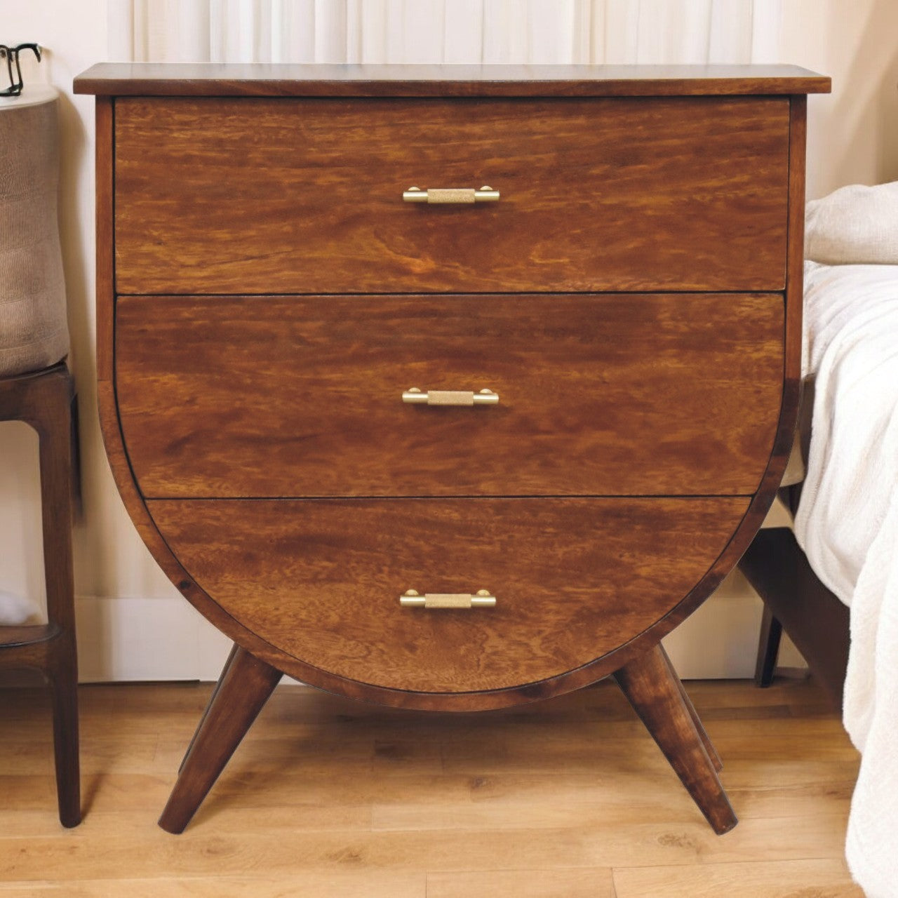 3-Drawer Nightstand with Tapered Legs
