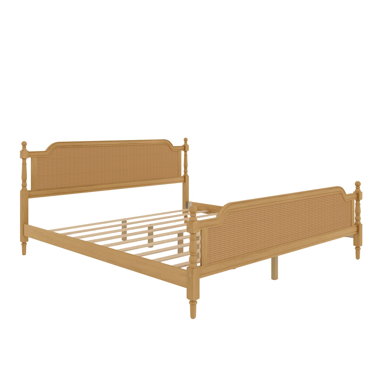 Excelsis Rattan Bed Frame with Fluted Legs, Antique Walnut