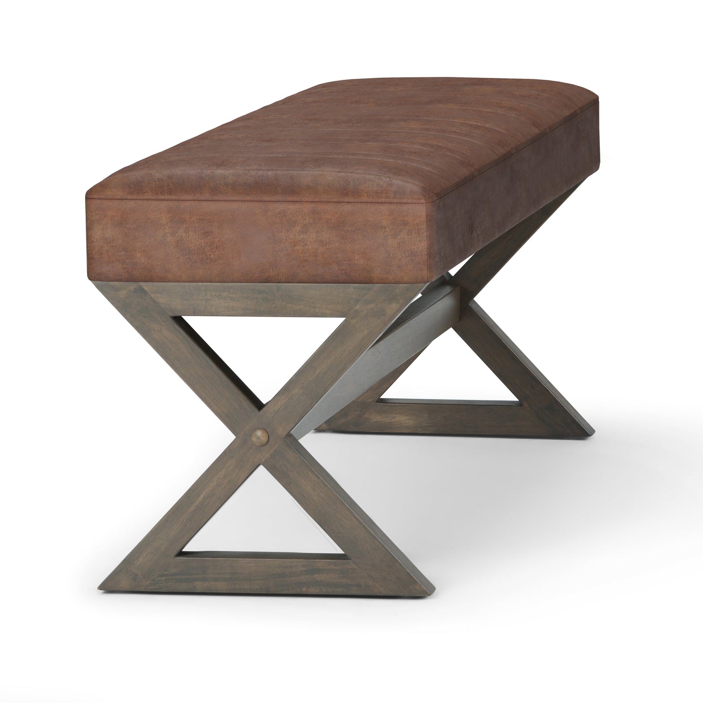 Bloom Upholstered Ottoman Bench with Vertical Stitching and X Design Trestle Base