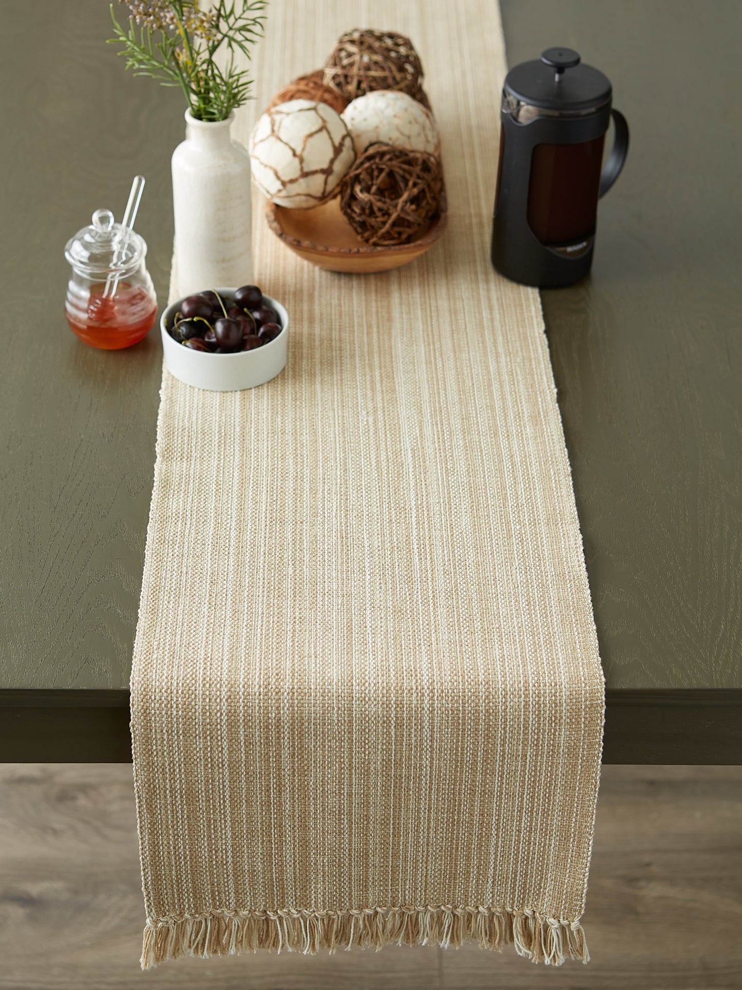 Taupe Variegated Fringe Table Runner 13X72