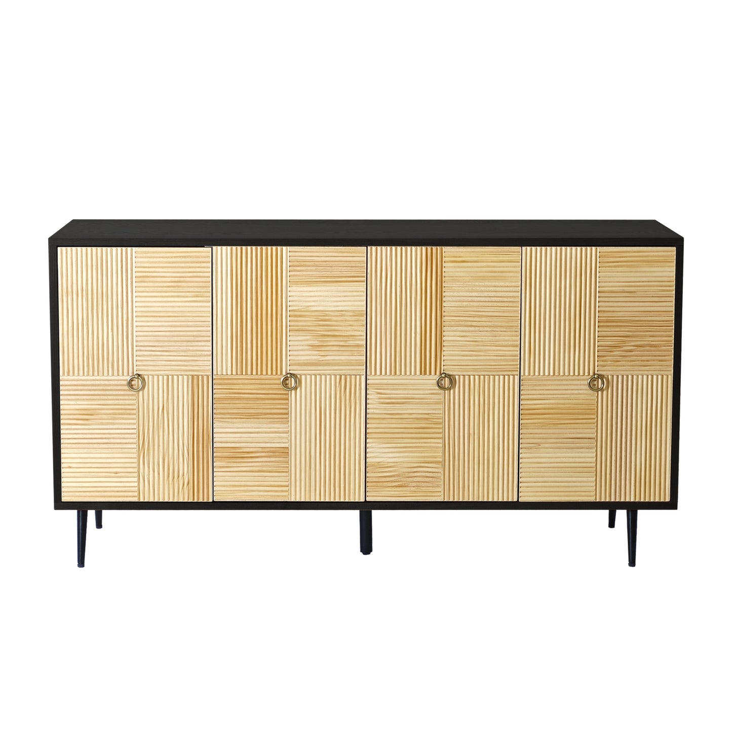 4-Door Cabinet with Carved Effect Decoration Doors and Metal Legs