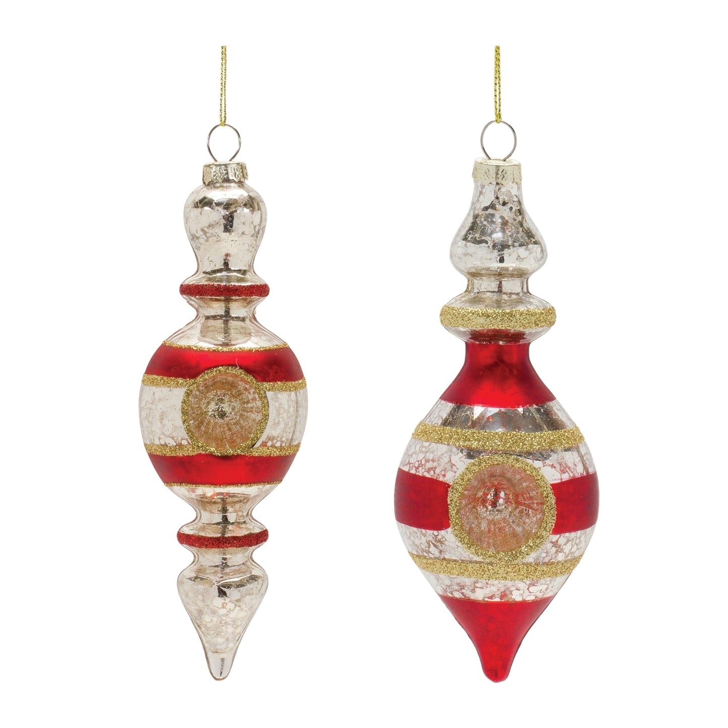 Glass Reflector Finial Drop Ornament, Set of 12