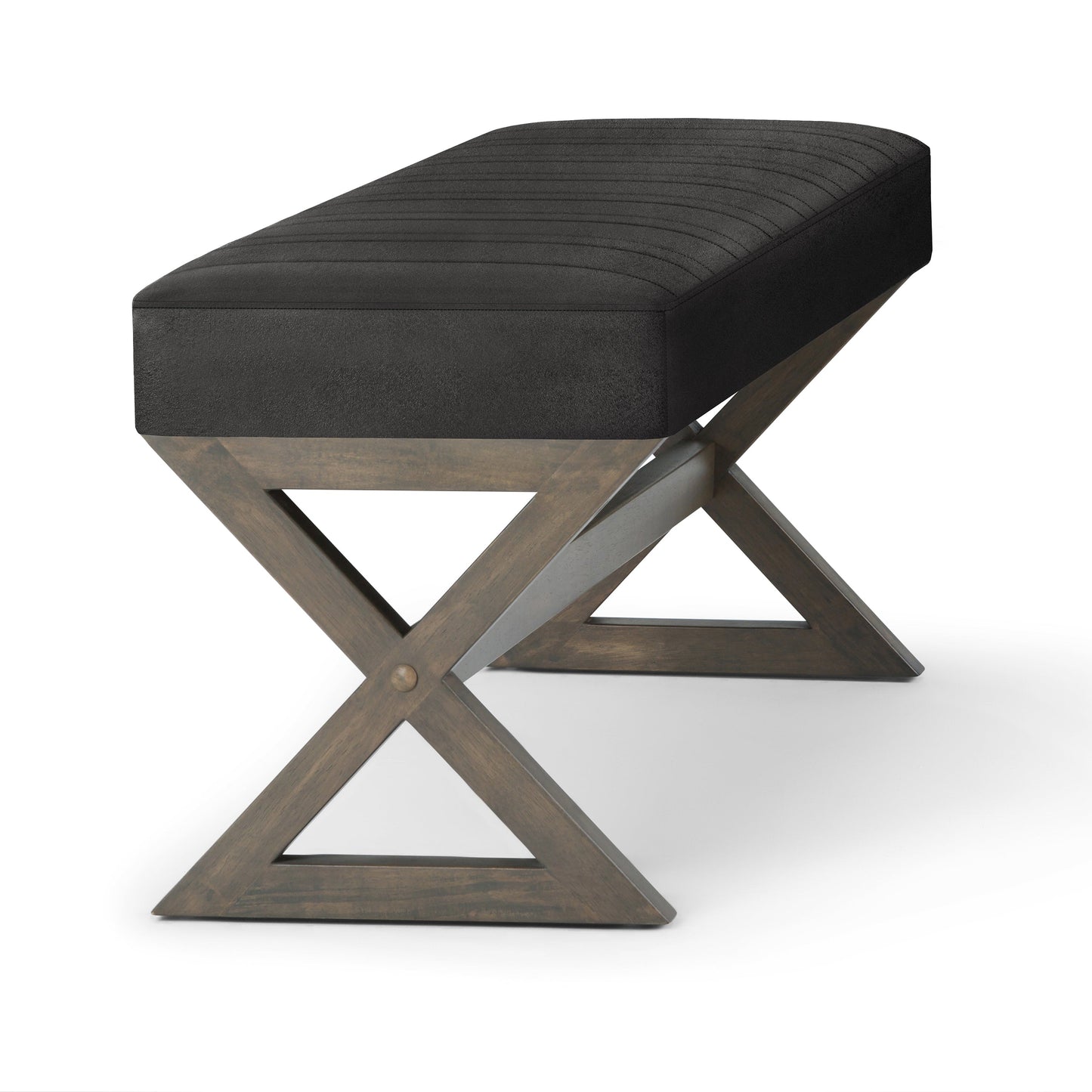 Bloom Upholstered Ottoman Bench with Vertical Stitching and X Design Trestle Base
