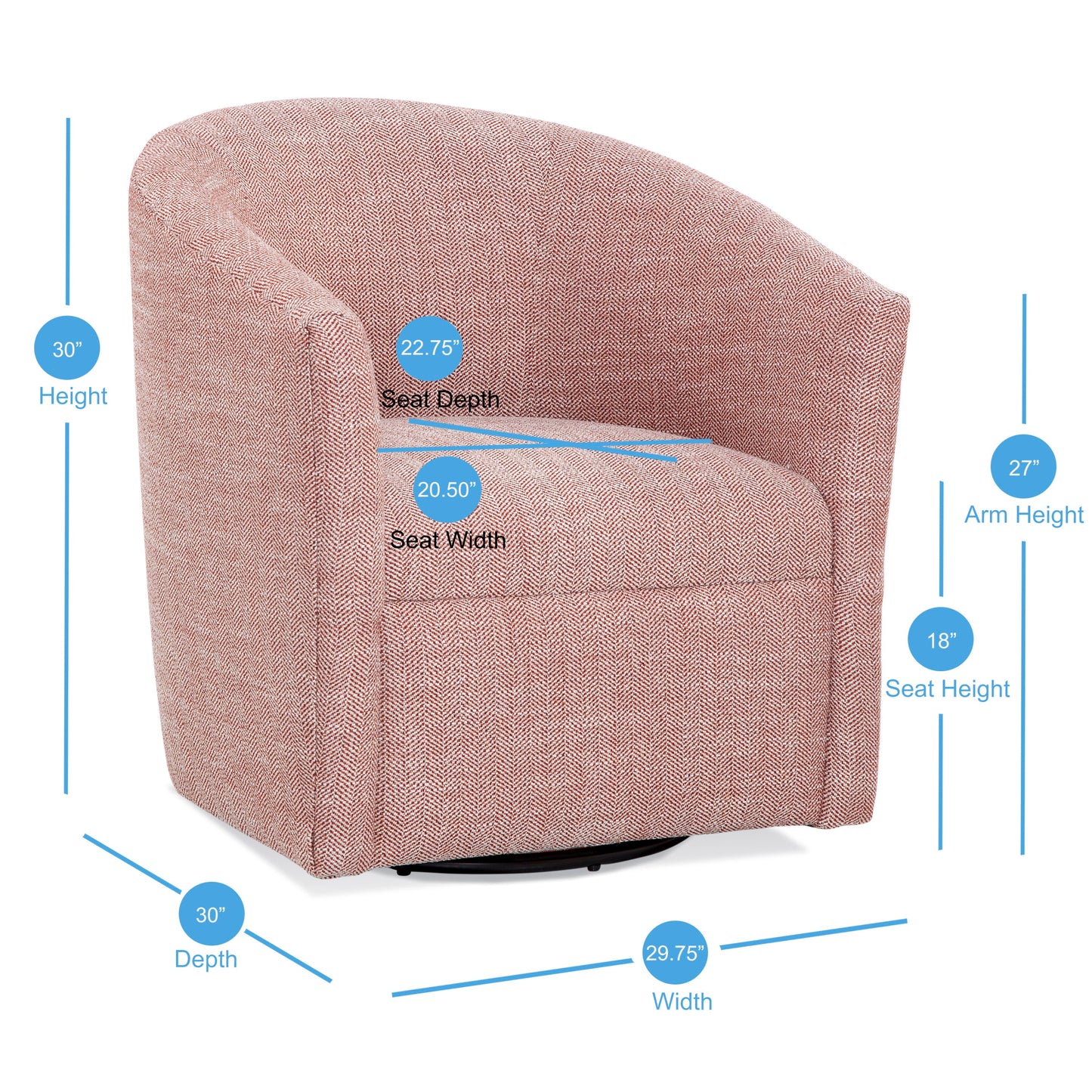Upholstered Swivel Barrel Chair with Sloped Arms