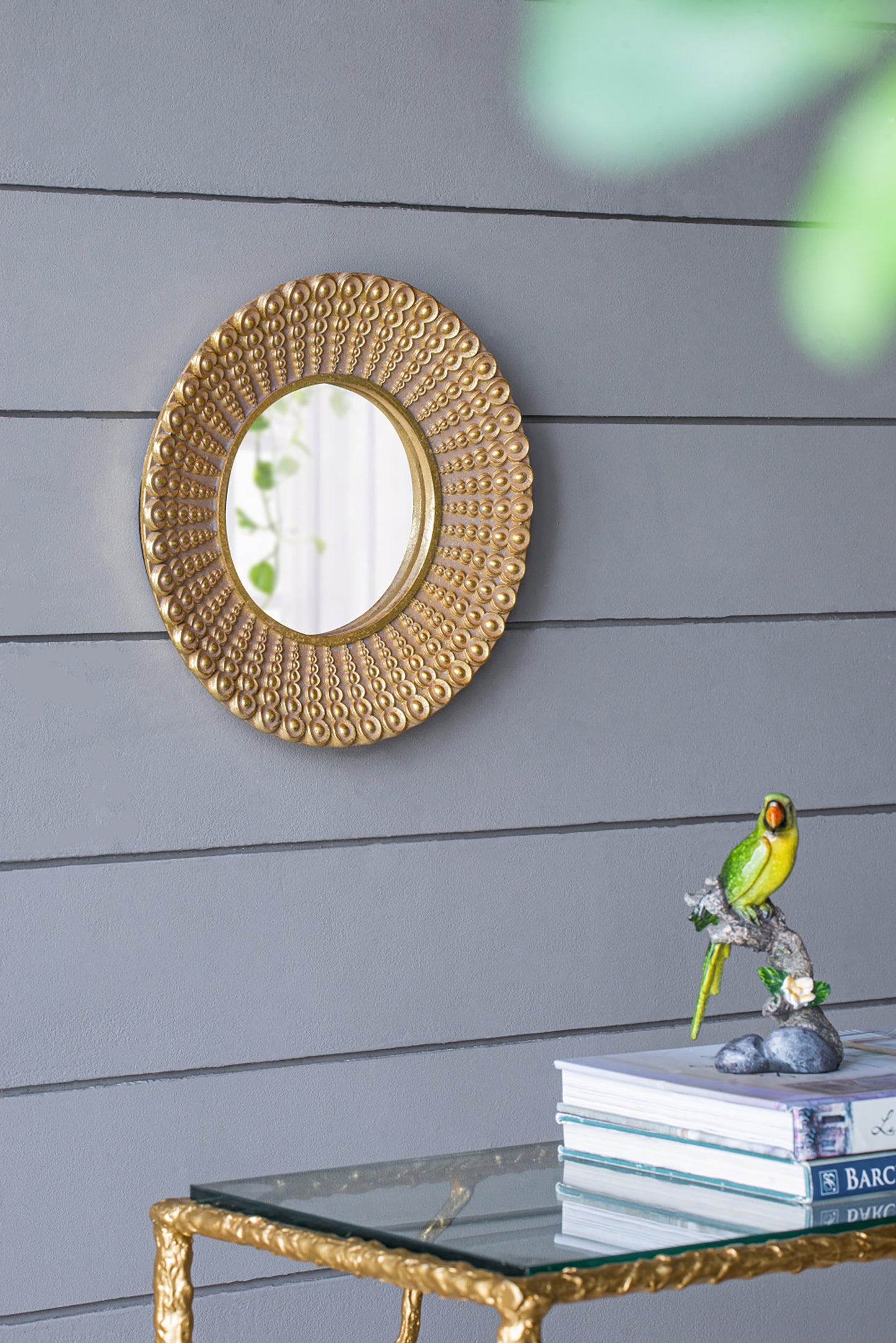 Whimsyes Round Mirror with Radiant Beaded Sunburst Design
