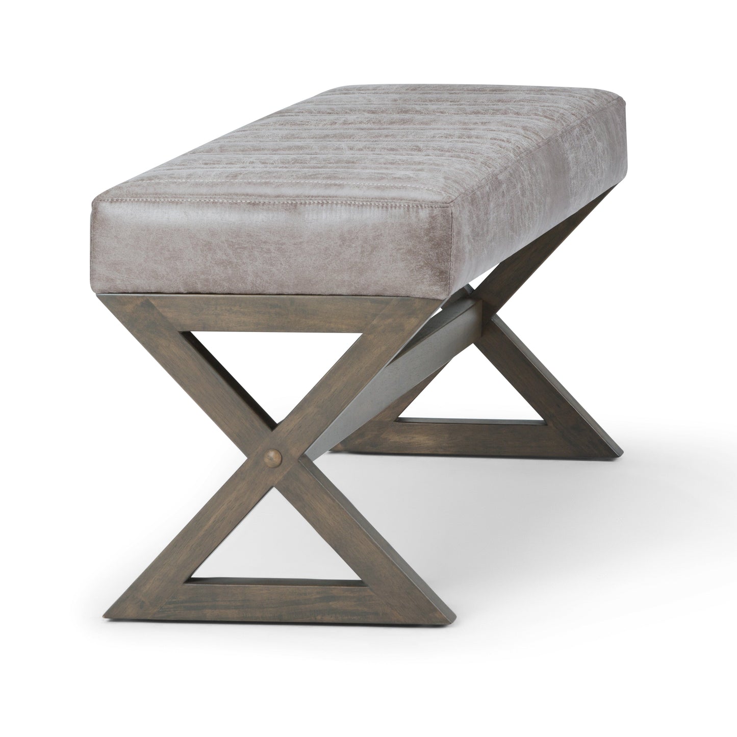 Bloom Upholstered Ottoman Bench with Vertical Stitching and X Design Trestle Base