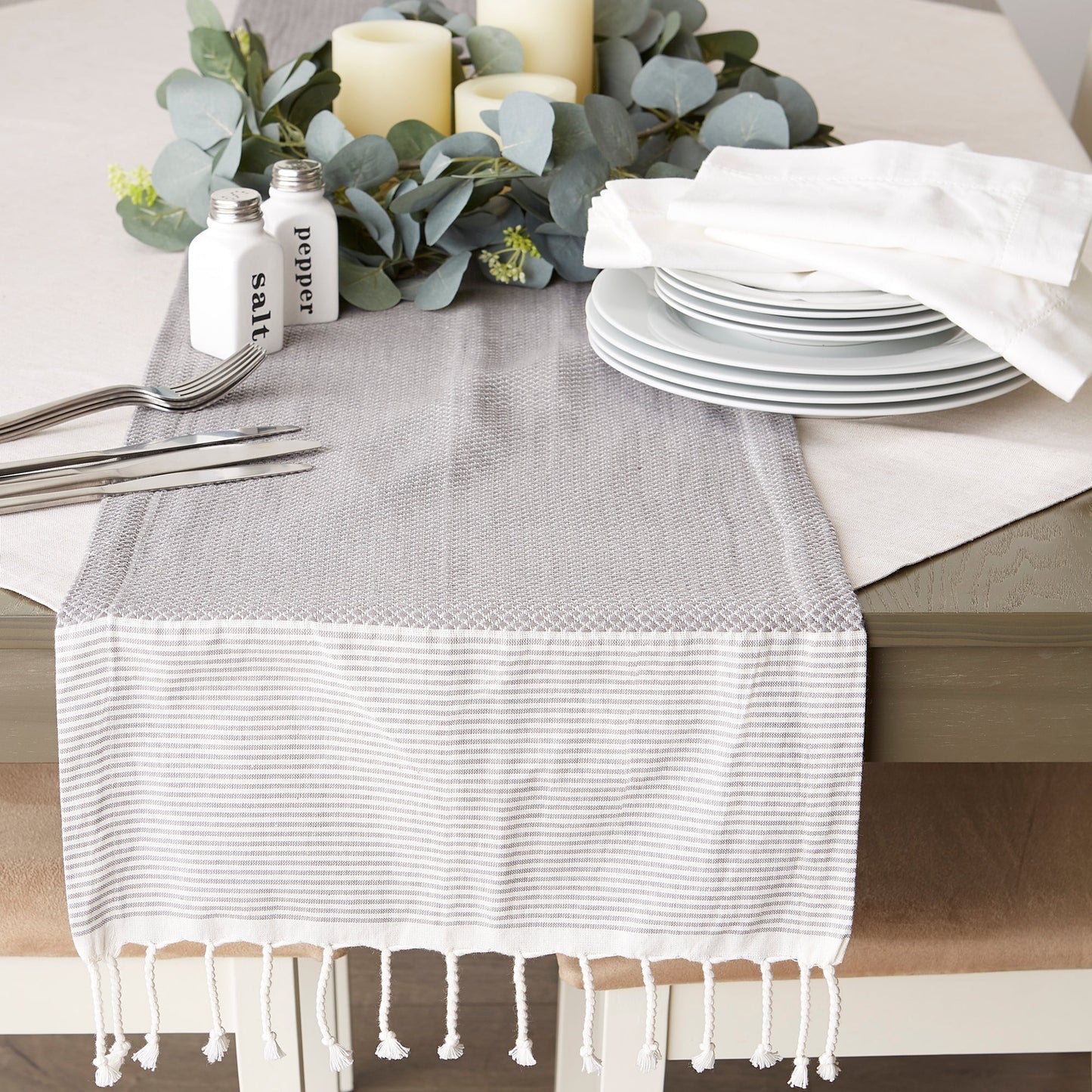 Gray Bordered Dobby  Table Runner 15X72
