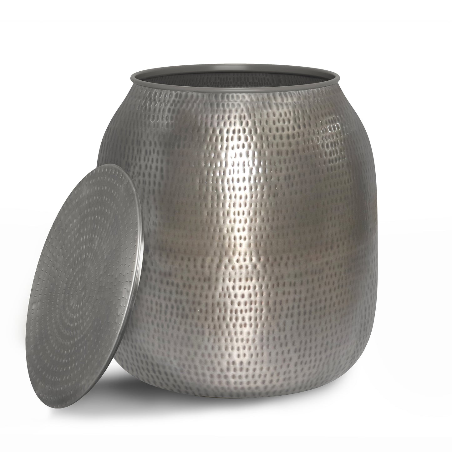 Destiny Drum-Shaped Hammered Accent Table with Removable Top