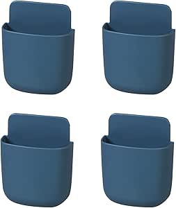 BOOC 4-Pack Hole-Free Holder Wall Mount for Remote or Phone (Blue)