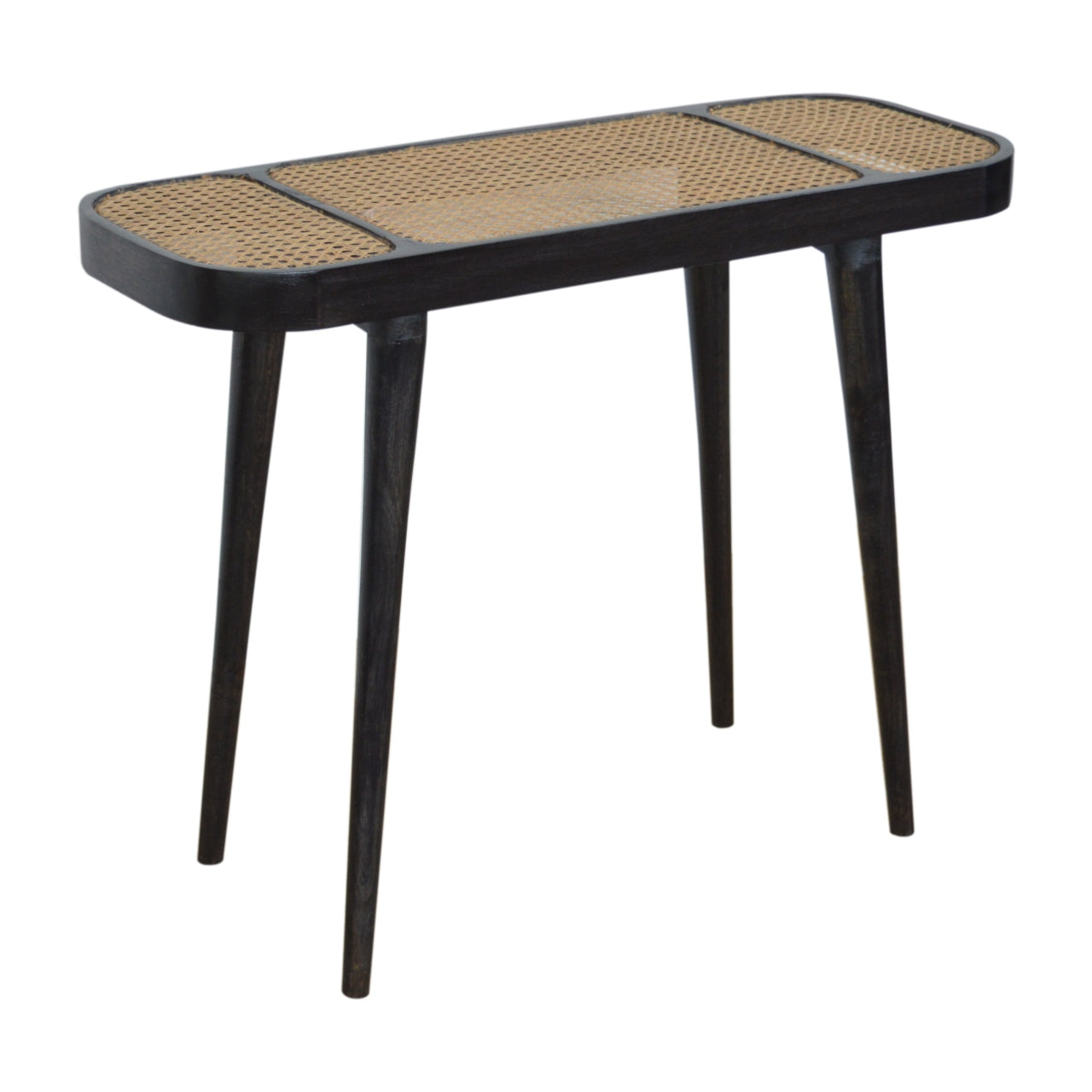 Wood and Rattan Console Table with Tapered Legs