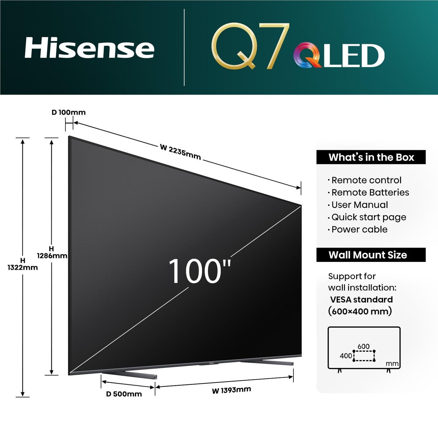 Hisense 100" Q7NAU 4K QLED Smart TV [2024]