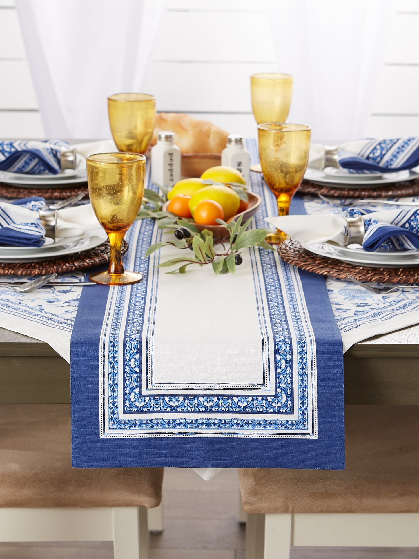 Porto Stripe Print Table Runner 14X72