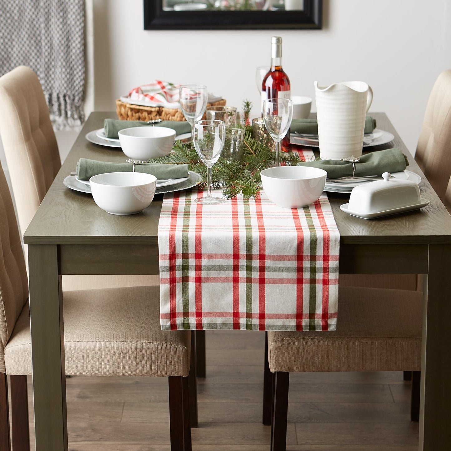 Nutcracker Plaid Table Runner 14X108