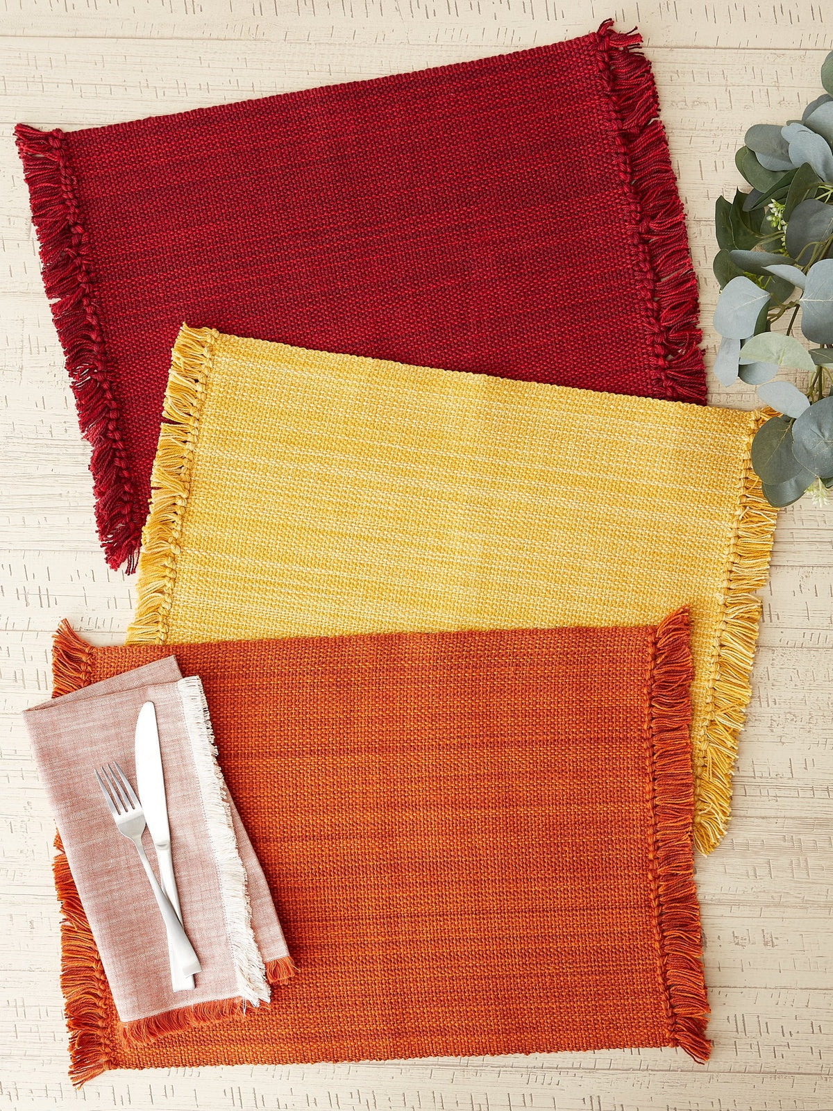 Apricot Variegated Fringe Placemats, Set Of 6