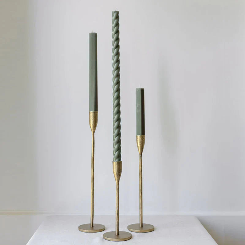 Antique Brass Iron Candleholders, Set of 3