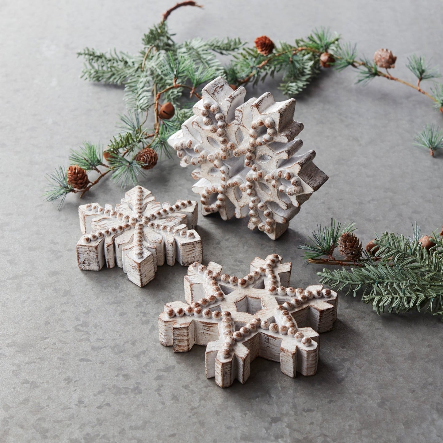Beaded Wood Design Snowflake Décor, Set of 3