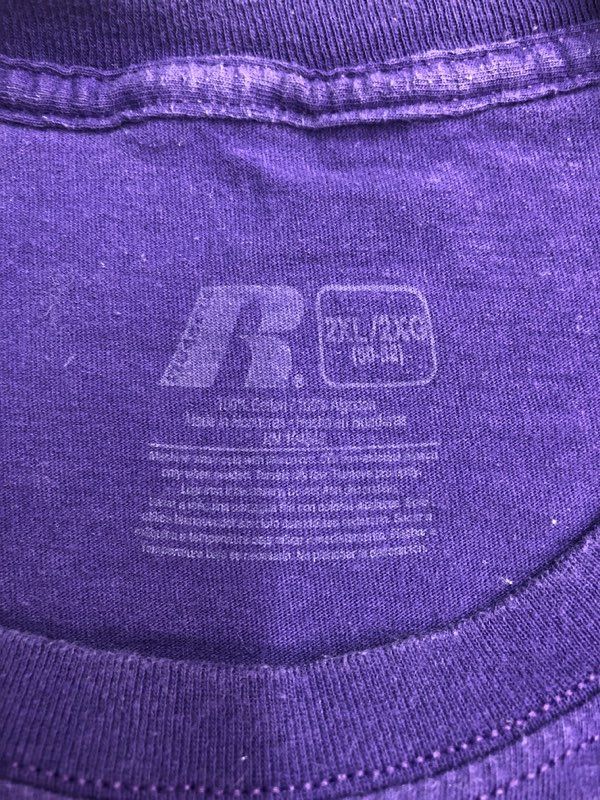 Russell Shirts Mens 2XL Purple Short Sleeve Pullover Crew Neck Graphic Tee