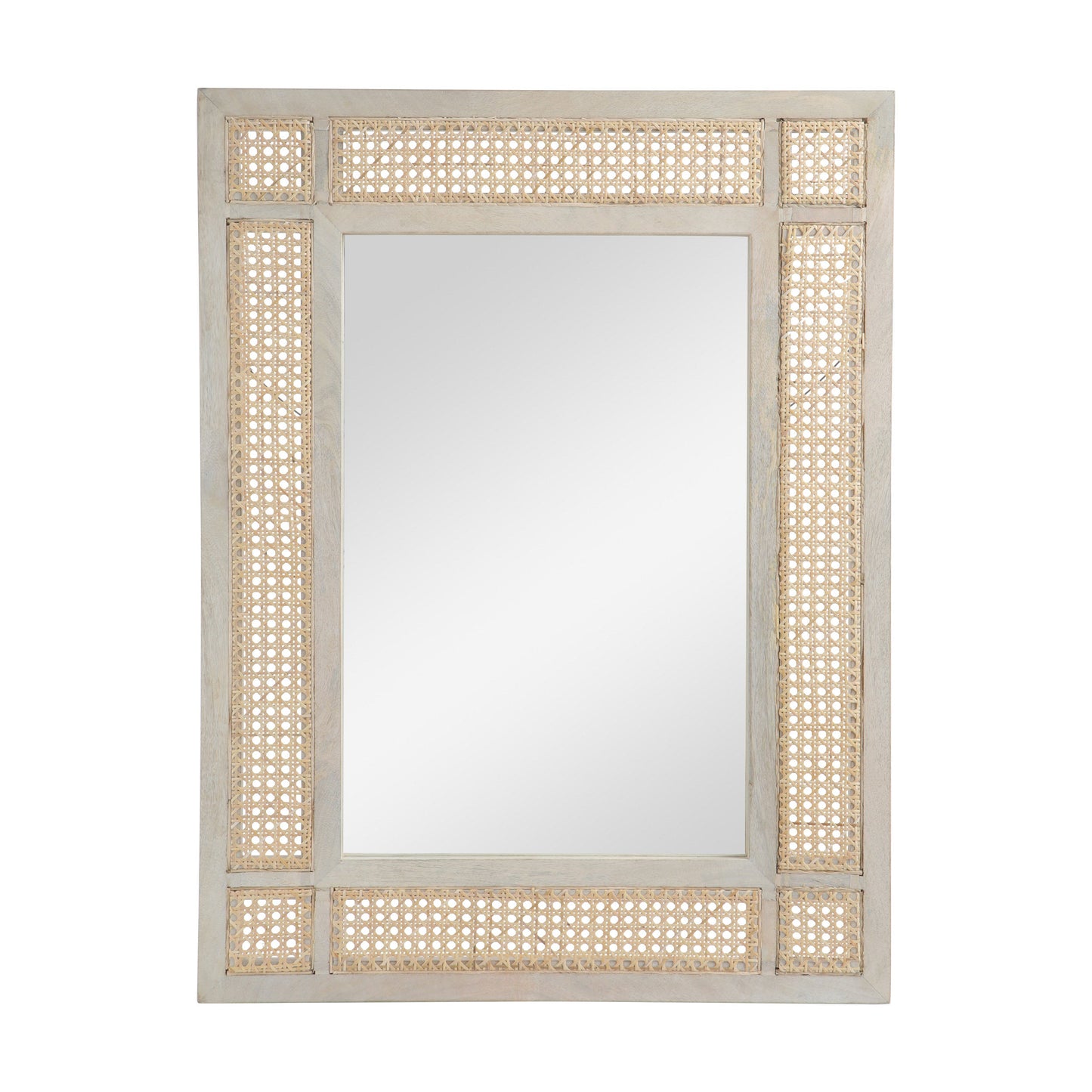 Wall Mirror with Mango Wood Frame and Wicker Border