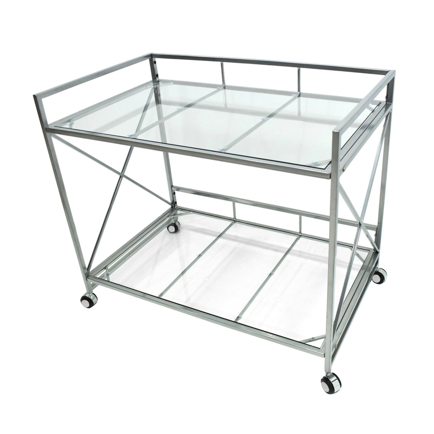 Bar Cart with Glass Shelves and Metal Frame