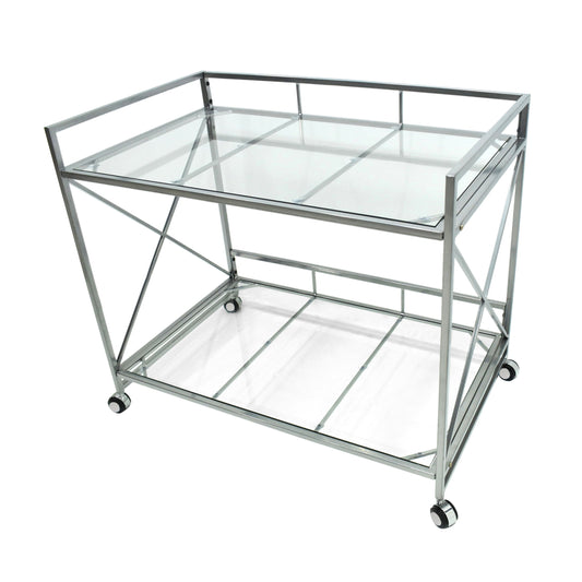 Bar Cart with Glass Shelves and Metal Frame