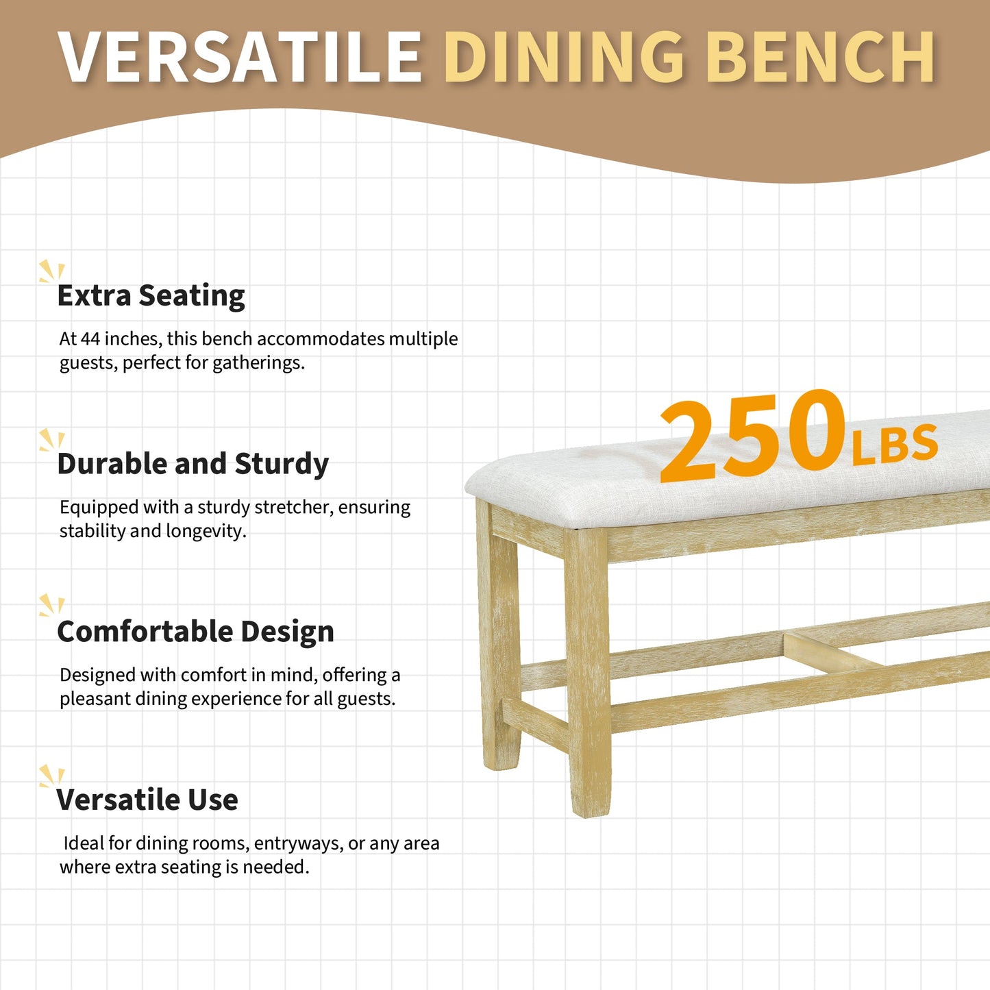Kivor 6-Piece Dining Set with Extendable Table, Bench and 4 Ladder-Back Chairs