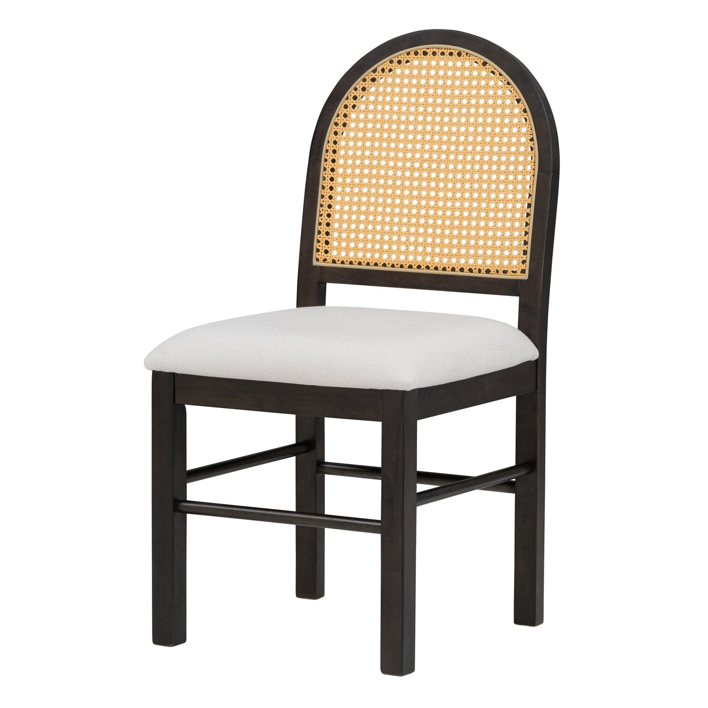 Monza Upholstered Dining Chair with Rattan Backrest and Wood Legs