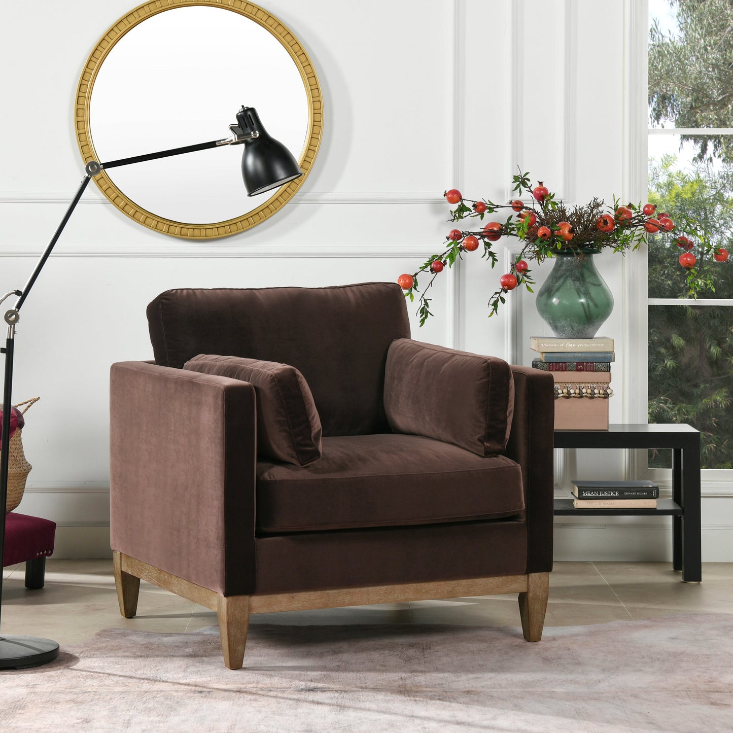 Contour Velvet Upholstered Accent Chair with Removable and Reversible Back
