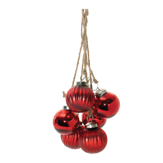Red Glass Ball Cluster Drop Ornament, Set of 2
