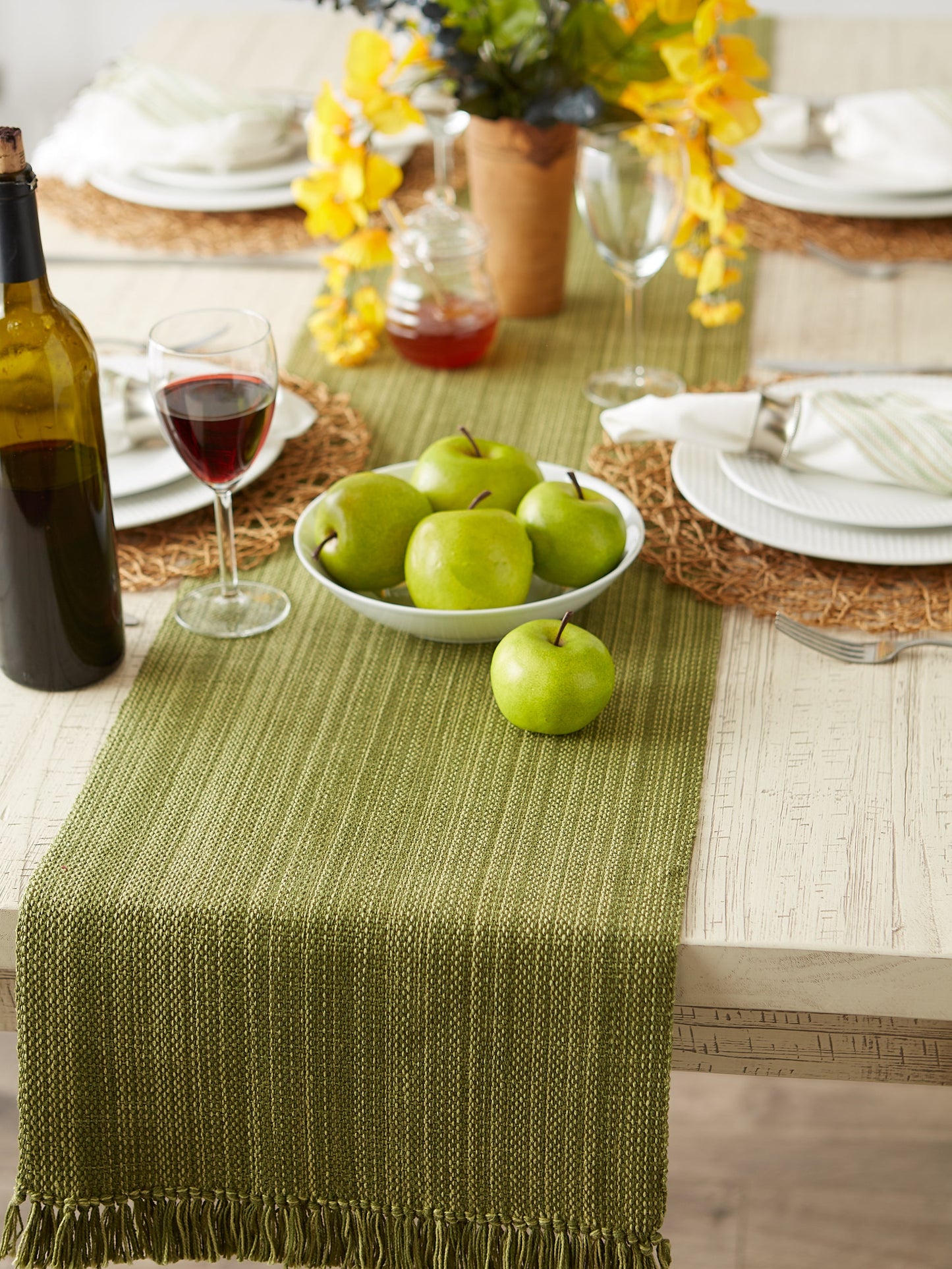 Olive Green Variegated Fringe Table Runner 13X72
