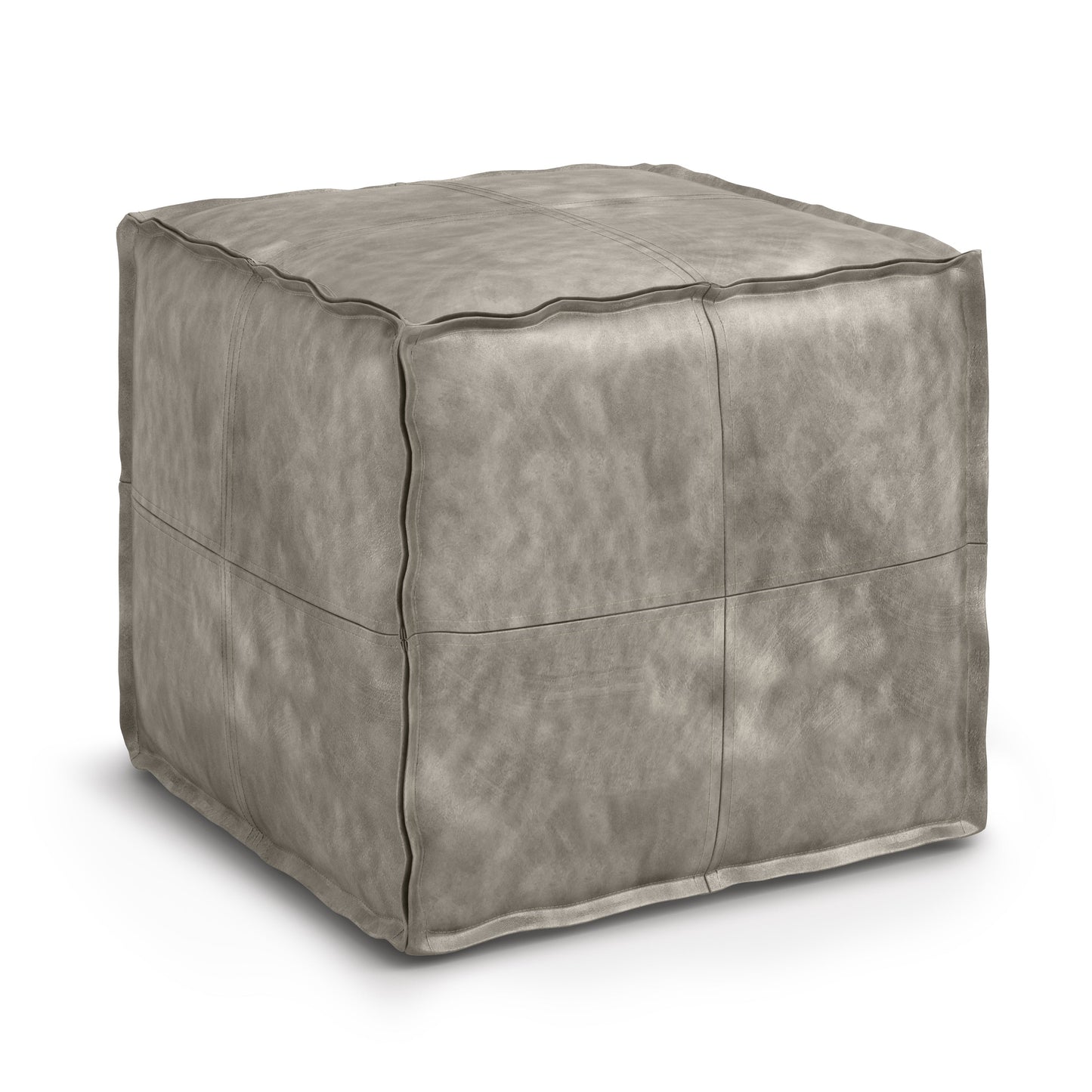 Tranquiluxe Faux Leather Square Pouf with Top Stitching Detail and Zipper