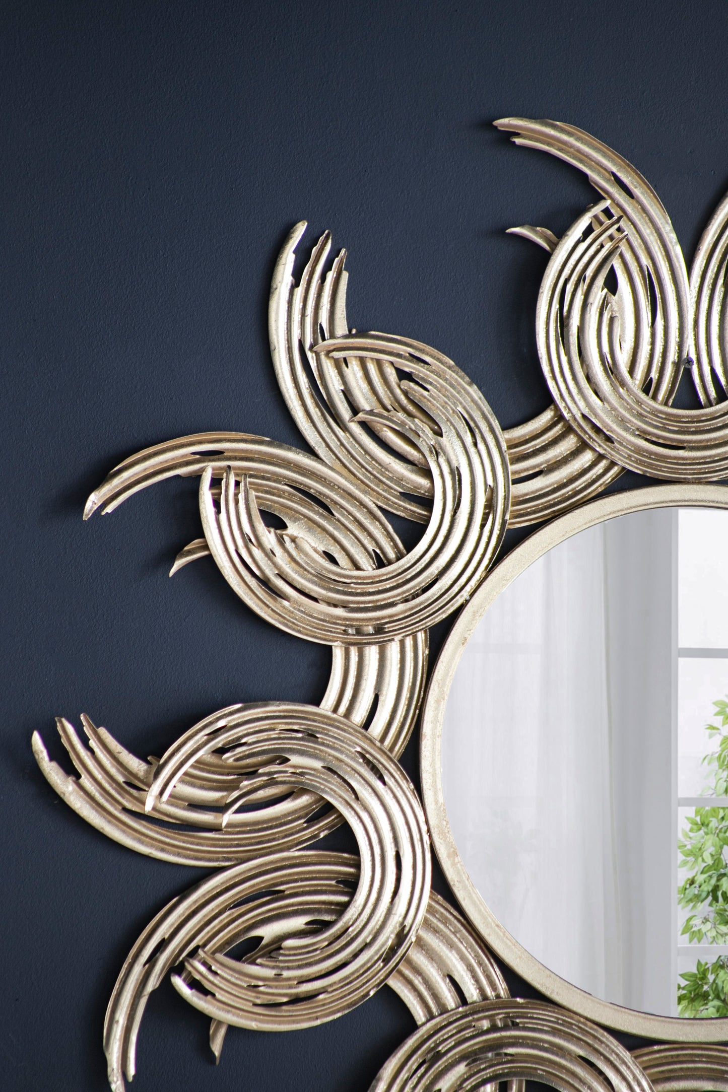 Wall Mirror with Sunburst Design and Metal Frame